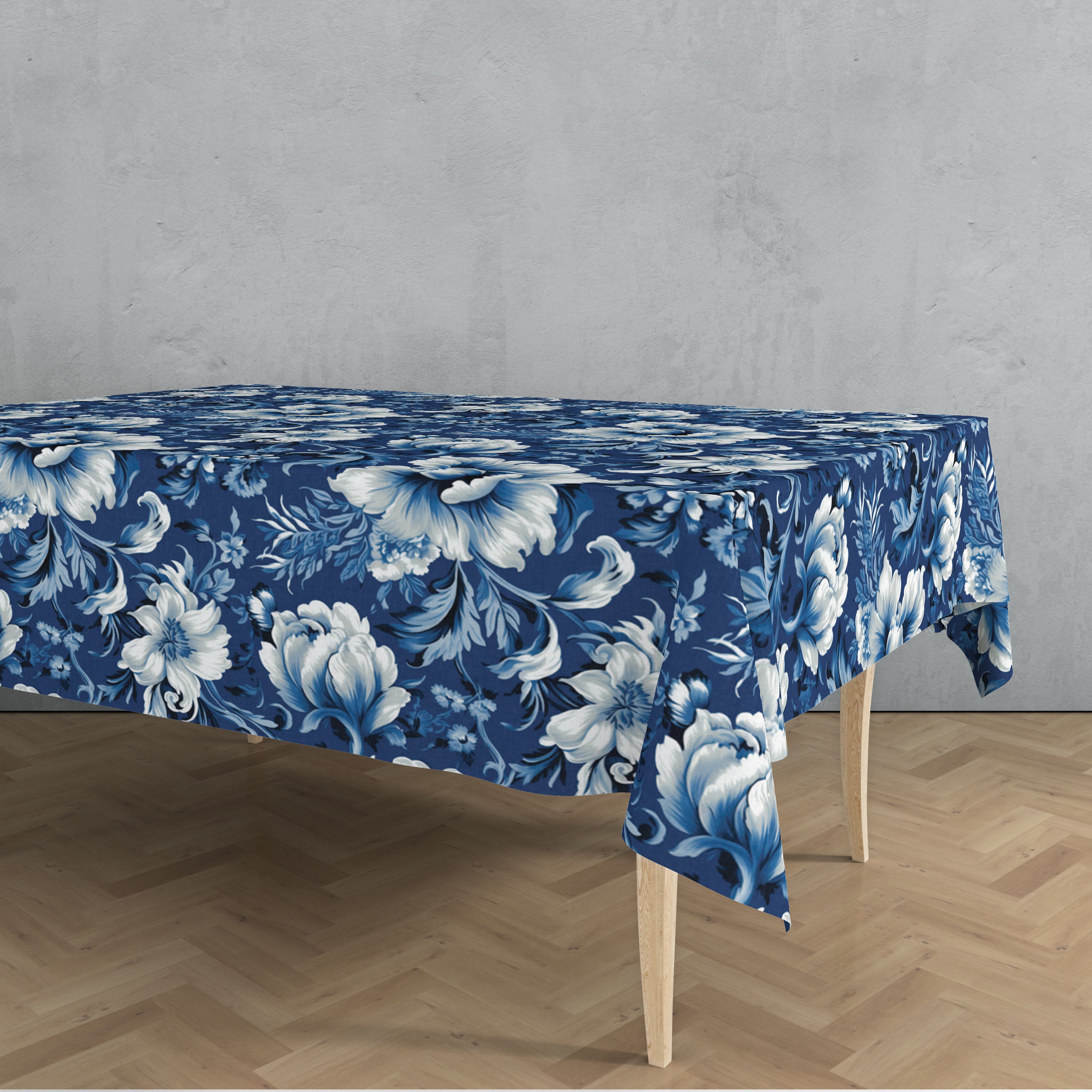 Cape Town Delft Fabric Tablecloth - Floral Blue