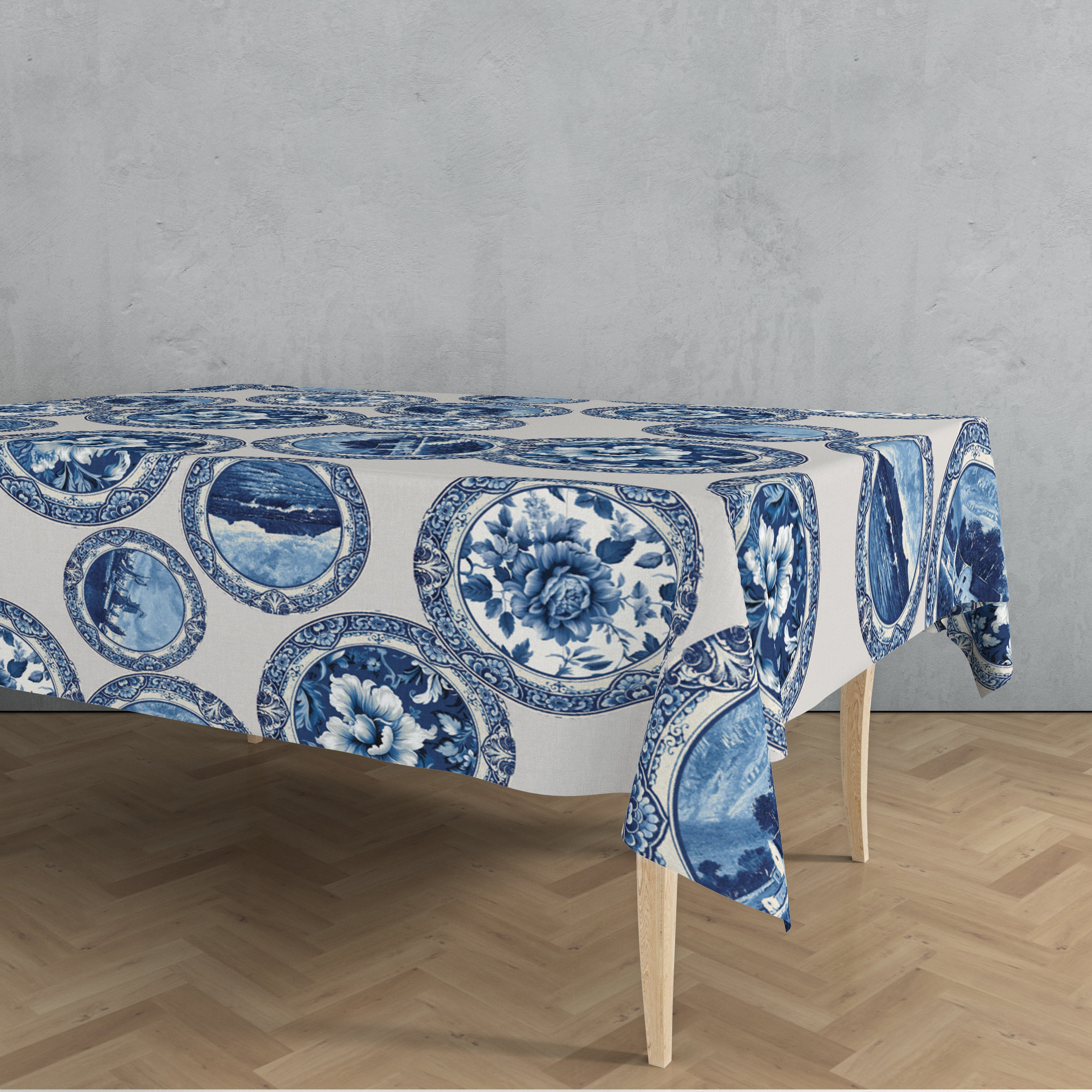 Cape Town Delft Fabric Tablecloth - Plates