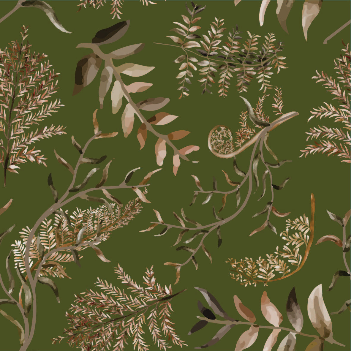 Fern Dried Fabric Napkins Olive - set of 2