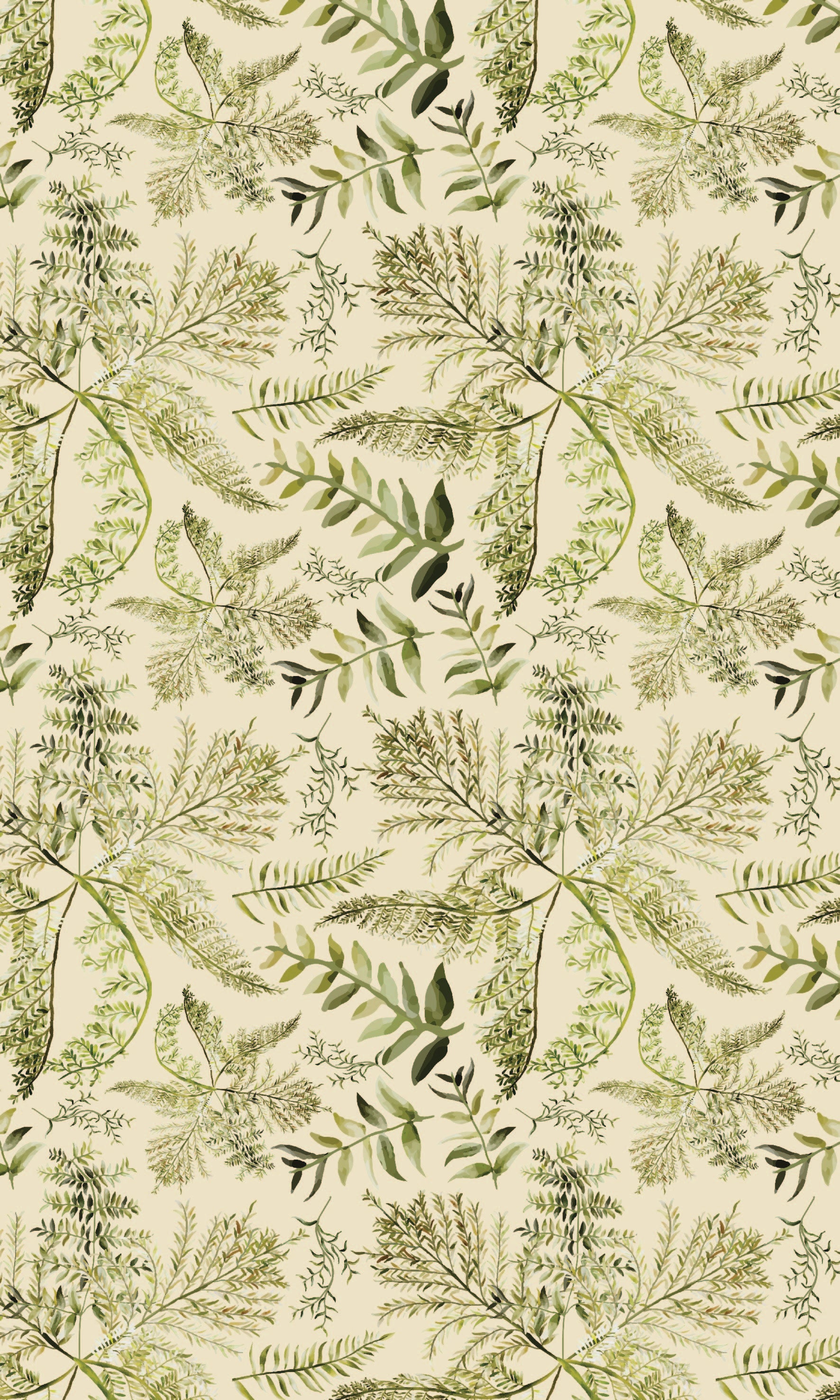 Fern Greens Fabric Tablecloth - Natural